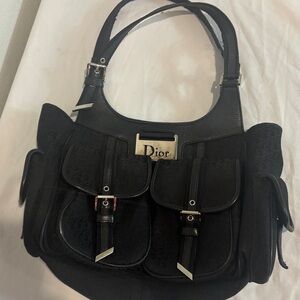 Dior *-* Black Shoulder Bag purse  with Silver Accents